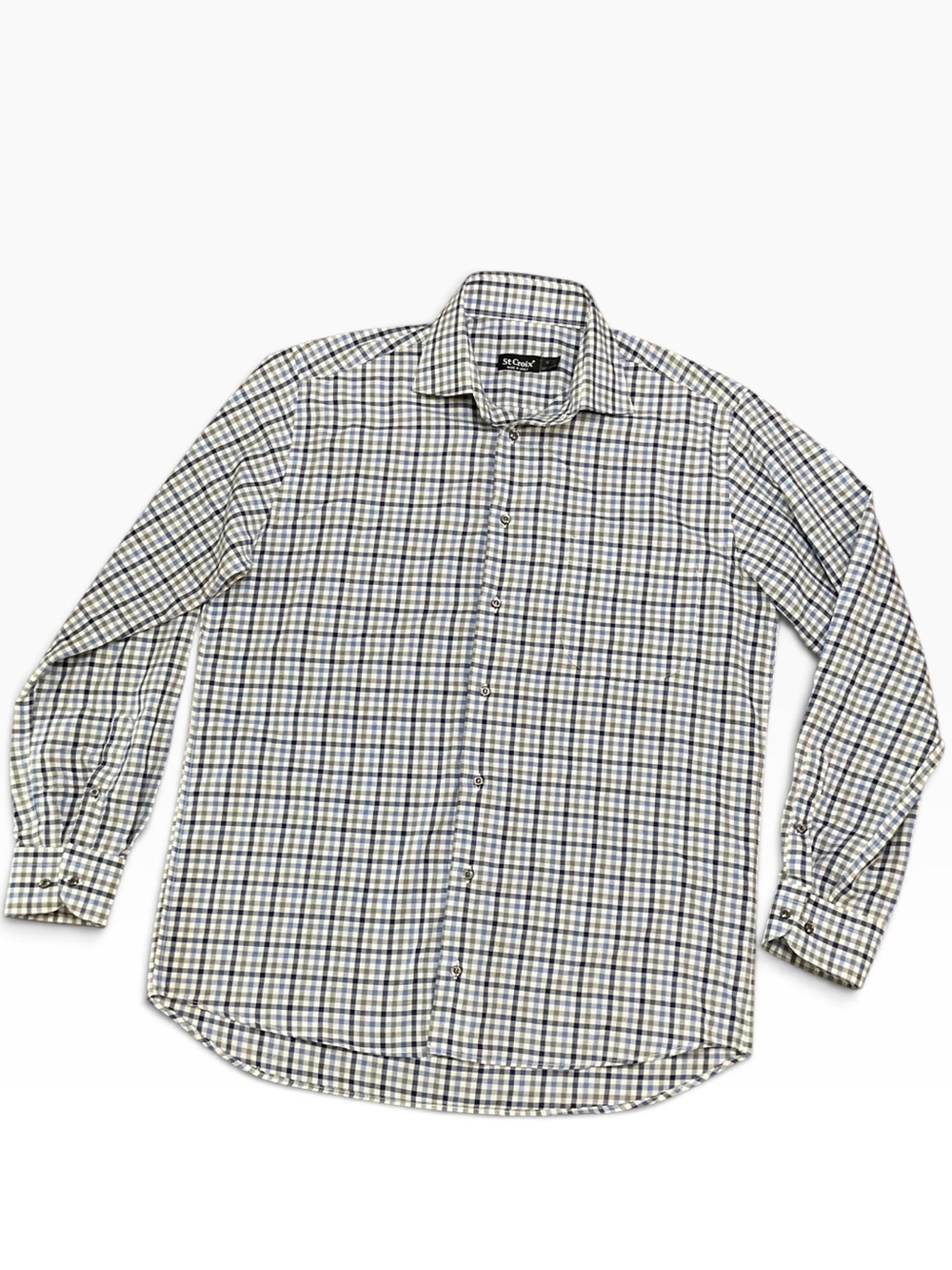St Croix Men’s Blue Gingham Check Dress Shirt Sz Medium Italy Size Medium EUC